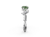 White gold Fancy Green Round  Diamond Floral Vine Solitaire Engagement Ring_5