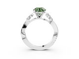 White gold Fancy Green Round  Diamond Floral Vine Solitaire Engagement Ring_6