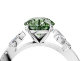 White gold Fancy Green Round  Diamond Floral Vine Solitaire Engagement Ring_7