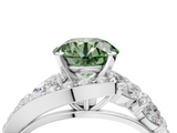 White gold Fancy Green Round  Diamond Halo Ring with Marquise and Pavé Band in Prong Setting_72