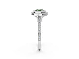 White gold Fancy Green Round  Diamond Halo Ring with Milgrain Frame and Pavé Band_73