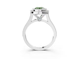 White gold Fancy Green Round  Diamond Halo Ring with Milgrain Frame and Pavé Band_75