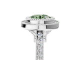 White gold Fancy Green Round  Diamond Halo Ring with Milgrain Frame and Pavé Band_77