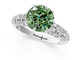 White gold Fancy Green Round  Diamond Pavé Band Solitaire Ring with Four-Prong Setting_50