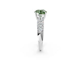 White gold Fancy Green Round  Diamond Pavé Band Solitaire Ring with Four-Prong Setting_51