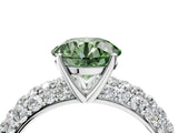 White gold Fancy Green Round  Diamond Pavé Band Solitaire Ring with Four-Prong Setting_53