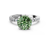 White gold Fancy Green Round  Diamond Pavé Band Solitaire with Four-Prong Setting_213