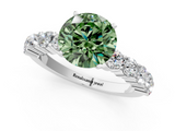 White gold Fancy Green Round  Diamond Pavé Band Solitaire with Four-Prong Setting_4