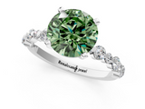 White gold Fancy Green Round  Diamond Prong Set Engagement Ring with Pave Band_187