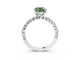 White gold Fancy Green Round  Diamond Prong Set Engagement Ring with Pave Band_189