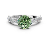 White gold Fancy Green Round  Diamond Prong Setting with Side Stones on a Pave Band_125