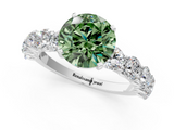 White gold Fancy Green Round  Diamond Prong Setting with Side Stones on a Pave Band_127