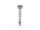 White gold Fancy Green Round  Diamond Prong Setting with Side Stones on a Pave Band_127