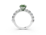 White gold Fancy Green Round  Diamond Prong Setting with Side Stones on a Pave Band_129