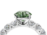 White gold Fancy Green Round  Diamond Prong Setting with Side Stones on a Pave Band_129
