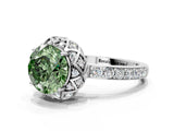 White gold Fancy Green Round  Diamond Solitaire Ring with Shared Prong Pavé Band_148