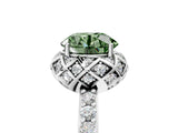 White gold Fancy Green Round  Diamond Solitaire Ring with Shared Prong Pavé Band_152