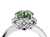 White gold Fancy Green Round  Diamond Solitaire Ring with Shared Prong Pavé Band_152