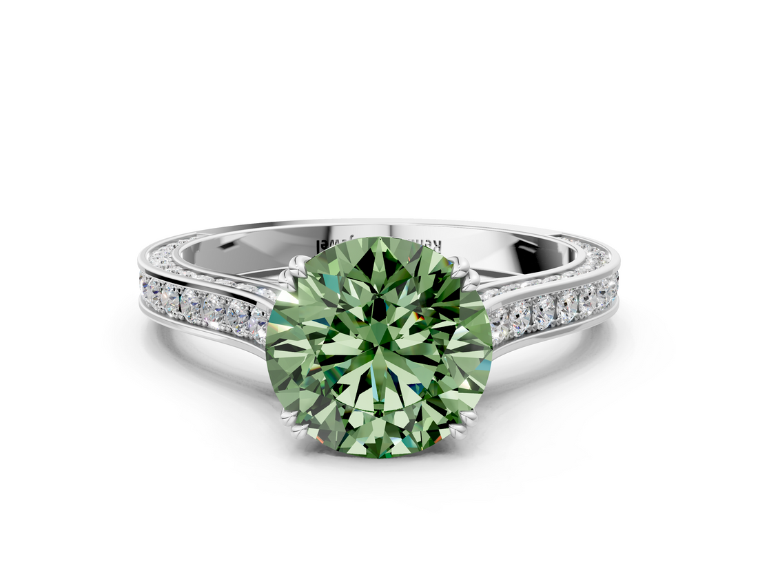 White gold Fancy Green Round  Diamond Solitaire with Pave Band and Six-Prong Setting_20