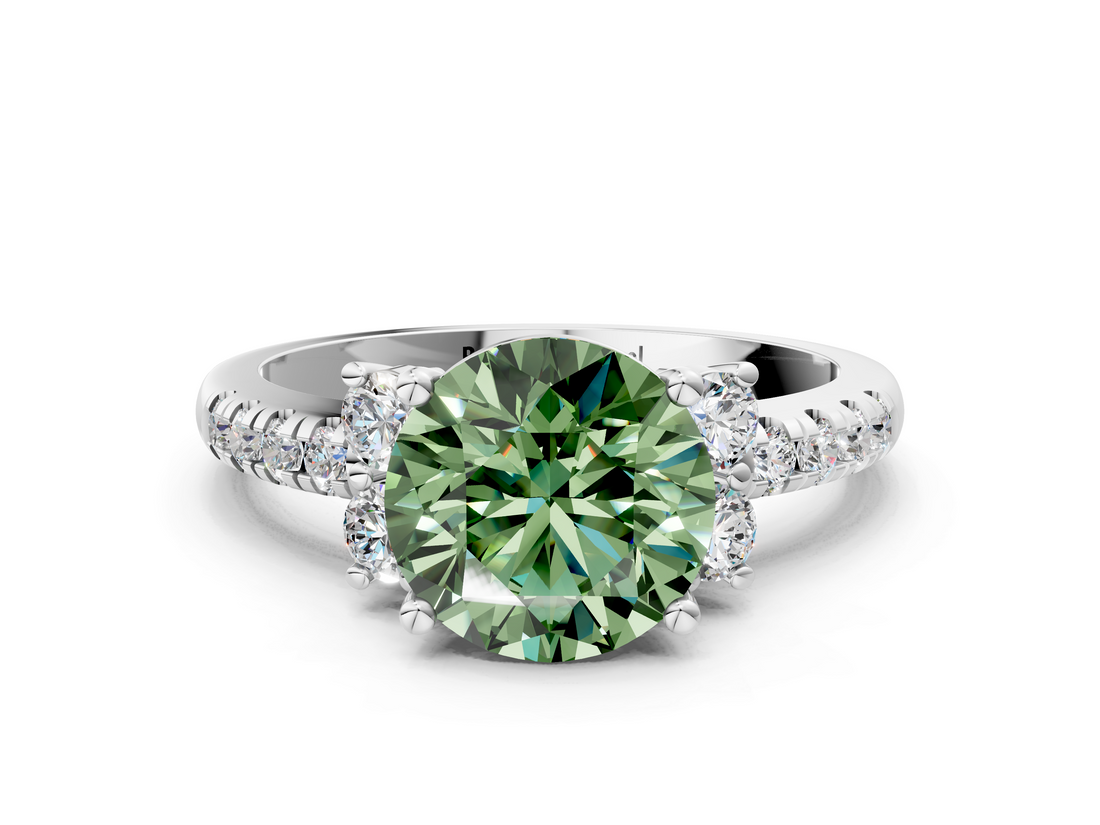 White gold Fancy Green Round  Diamond Three-Stone Pave Band with Four-Prong Setting_20