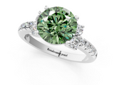 White gold Fancy Green Round  Diamond Three-Stone Pave Band with Four-Prong Setting_20