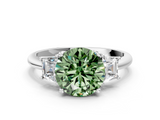 White gold Fancy Green Round  Diamond Three-Stone Ring with Trapezoid Side Stones and Prong Setting_17