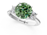 White gold Fancy Green Round  Diamond Three-Stone Ring with Trapezoid Side Stones and Prong Setting_18