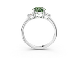 White gold Fancy Green Round  Diamond Three-Stone Ring with Trapezoid Side Stones and Prong Setting_20