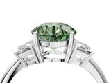 White gold Fancy Green Round  Diamond Three-Stone Ring with Trapezoid Side Stones and Prong Setting_21