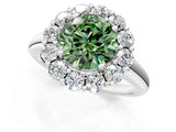 White gold Fancy Green Round  Halo Cluster Diamond Engagement Ring with Prong Setting and Polished Band_21