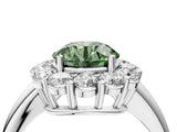White gold Fancy Green Round  Halo Cluster Diamond Engagement Ring with Prong Setting and Polished Band_24