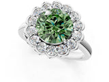 White gold Fancy Green Round  Halo Cluster Diamond Engagement Ring with Solitaire Band and Prong Setting_49