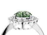 White gold Fancy Green Round  Halo Cluster Diamond Engagement Ring with Solitaire Band and Prong Setting_53