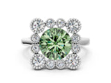 White gold Fancy Green Round  Halo Diamond Cluster Engagement Ring with Milgrain Bezel Setting and Solitaire Band_38