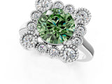 White gold Fancy Green Round  Halo Diamond Cluster Engagement Ring with Milgrain Bezel Setting and Solitaire Band_40