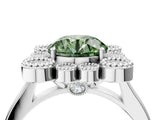 White gold Fancy Green Round  Halo Diamond Cluster Engagement Ring with Milgrain Bezel Setting and Solitaire Band_43
