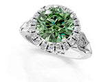 White gold Fancy Green Round  Halo Diamond Engagement Ring with Filigree Band and Four-Prong Setting_142