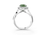 White gold Fancy Green Round  Halo Diamond Engagement Ring with Filigree Band and Four-Prong Setting_142