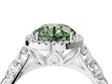 White gold Fancy Green Round  Halo Diamond Engagement Ring with Intricate Filigree Band and Four-Prong Setting_41