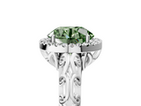 White gold Fancy Green Round  Halo Diamond Engagement Ring with Intricate Filigree Band and Four-Prong Setting_42