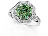 White gold Fancy Green Round  Halo Diamond Engagement Ring with Milgrain Band and Four-Prong Setting_67