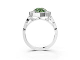 White gold Fancy Green Round  Halo Diamond Engagement Ring with Milgrain Band and Four-Prong Setting_69