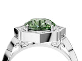 White gold Fancy Green Round  Halo Diamond Engagement Ring with Milgrain Band and Four-Prong Setting_70