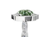 White gold Fancy Green Round  Halo Diamond Engagement Ring with Milgrain Band and Four-Prong Setting_71