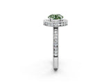 White gold Fancy Green Round  Halo Diamond Engagement Ring with Milgrain Pave Band and Four-Prong Setting_131