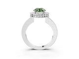 White gold Fancy Green Round  Halo Diamond Engagement Ring with Milgrain Pave Band and Four-Prong Setting_132