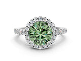 White gold Fancy Green Round  Halo Diamond Engagement Ring with Pavé Band and Four-Prong Setting_111