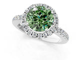 White gold Fancy Green Round  Halo Diamond Engagement Ring with Pavé Band and Four-Prong Setting_112