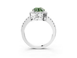 White gold Fancy Green Round  Halo Diamond Engagement Ring with Pavé Band and Four-Prong Setting_114