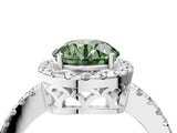 White gold Fancy Green Round  Halo Diamond Engagement Ring with Pavé Band and Four-Prong Setting_115